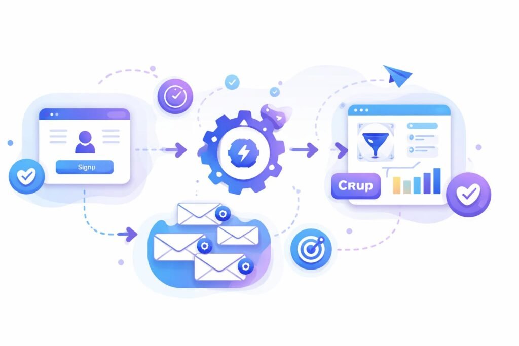 marketing automation process showing email and CRM workflow