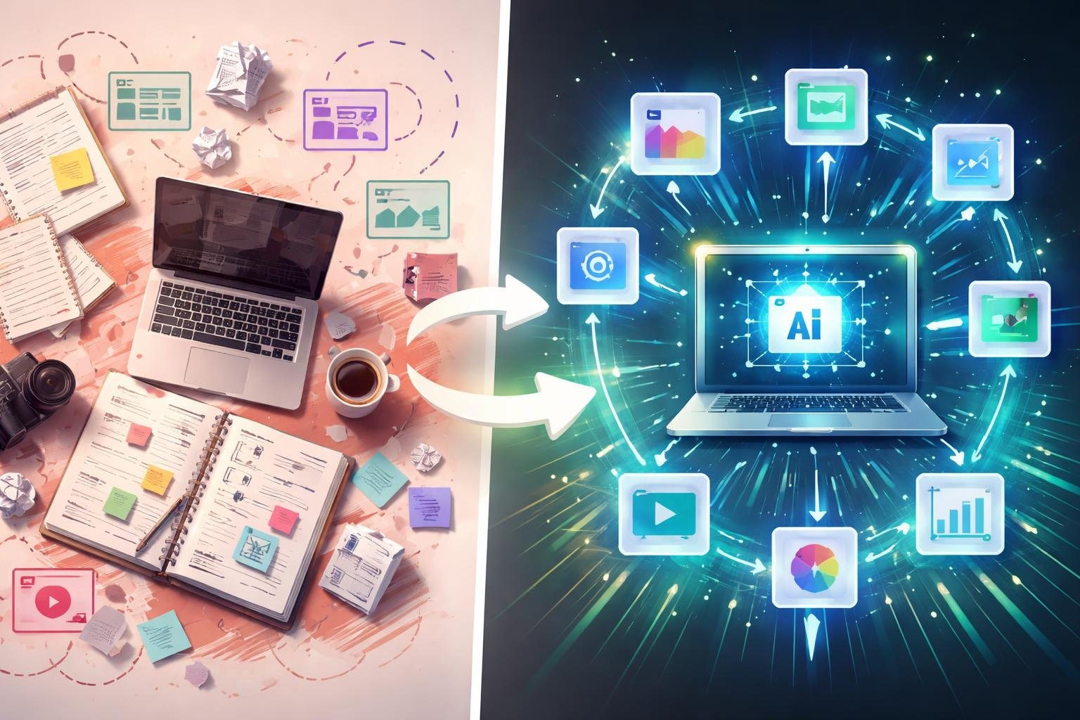 comparison between traditional and AI content creation methods
